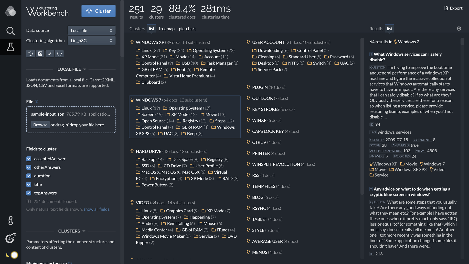 Lingo3g Workbench, dark theme